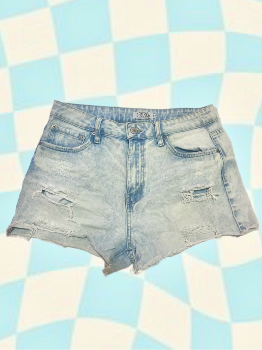 Light Wash Blue Distressed Denim Jean Women's ripped high rise Shorts